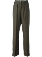 Mm6 Maison Margiela Pleated Front Trousers, Women's, Size: 44, Green, Viscose/wool