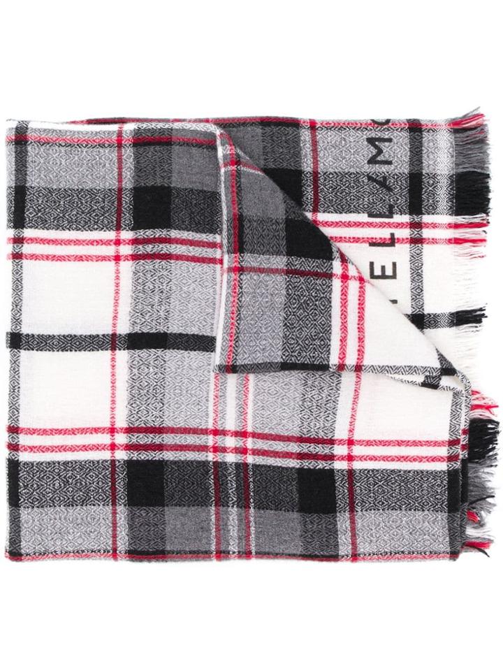 Stella Mccartney Checked Logo Long Scarf - Black