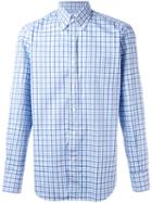 Canali Checked Print Shirt, Men's, Size: Large, Blue, Cotton
