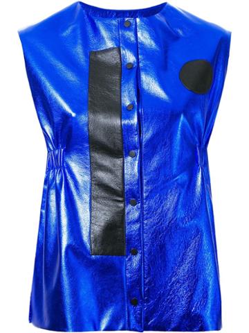 Alexander Lewis Glossy Sleeveless Vest, Women's, Size: 12, Blue, Silk/leather