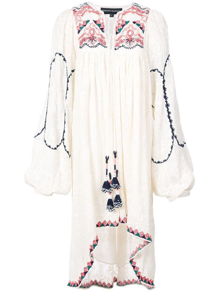 Hemant And Nandita Flared Embroidered Shirt Dress - White