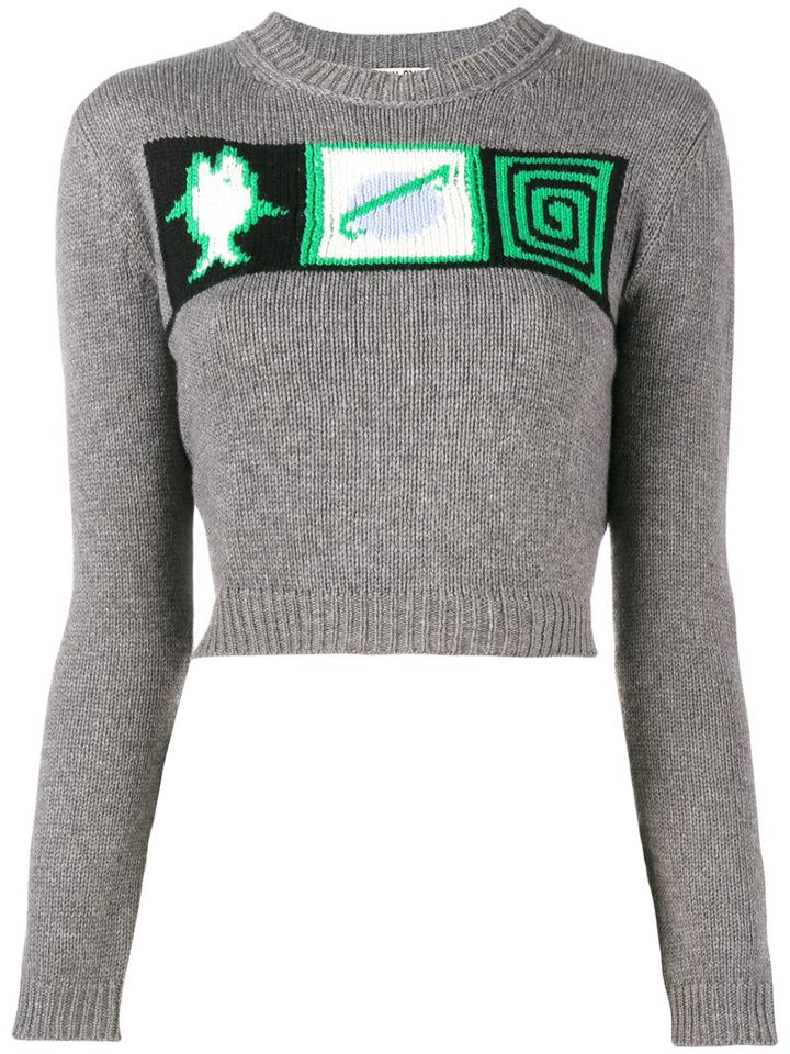 Miu Miu Intarsia Sweater, Women's, Size: 44, Grey, Cashmere