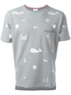 Thom Browne Embroidered Pocket T-shirt, Men's, Size: 1, Grey, Cotton