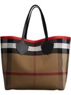 Burberry The Giant Reversible Tote In Canvas Check And Leather - Red