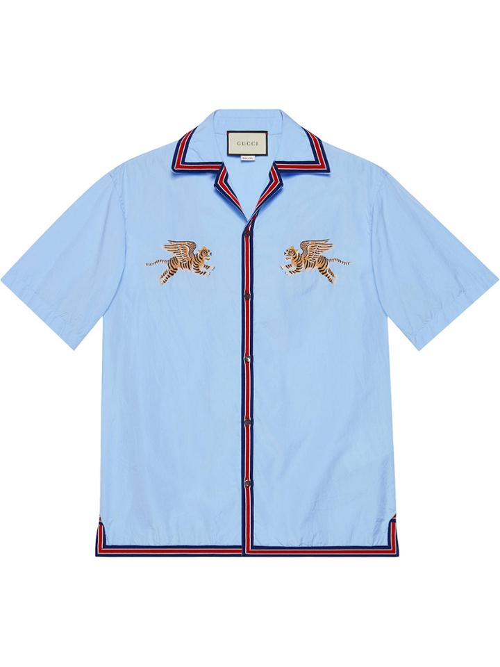 Gucci Tiger Fil Coupé Bowling Shirt - Blue