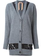 No21 Lace Detail Cardigan, Women's, Size: 44, Grey, Cotton/polyamide/viscose/virgin Wool