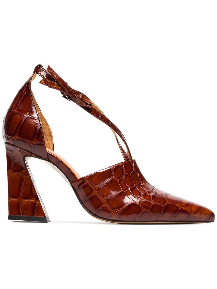 Ganni Brown Lina 90 Leather Pumps