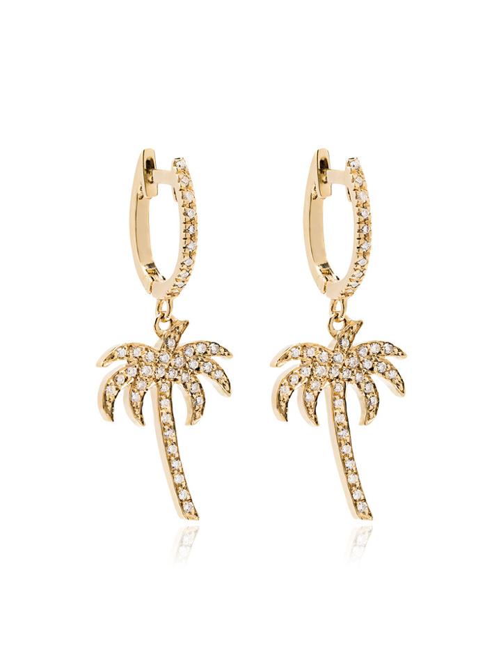 Ileana Makri 18k Yellow Gold Palm Tree Hoops With White Diamonds -