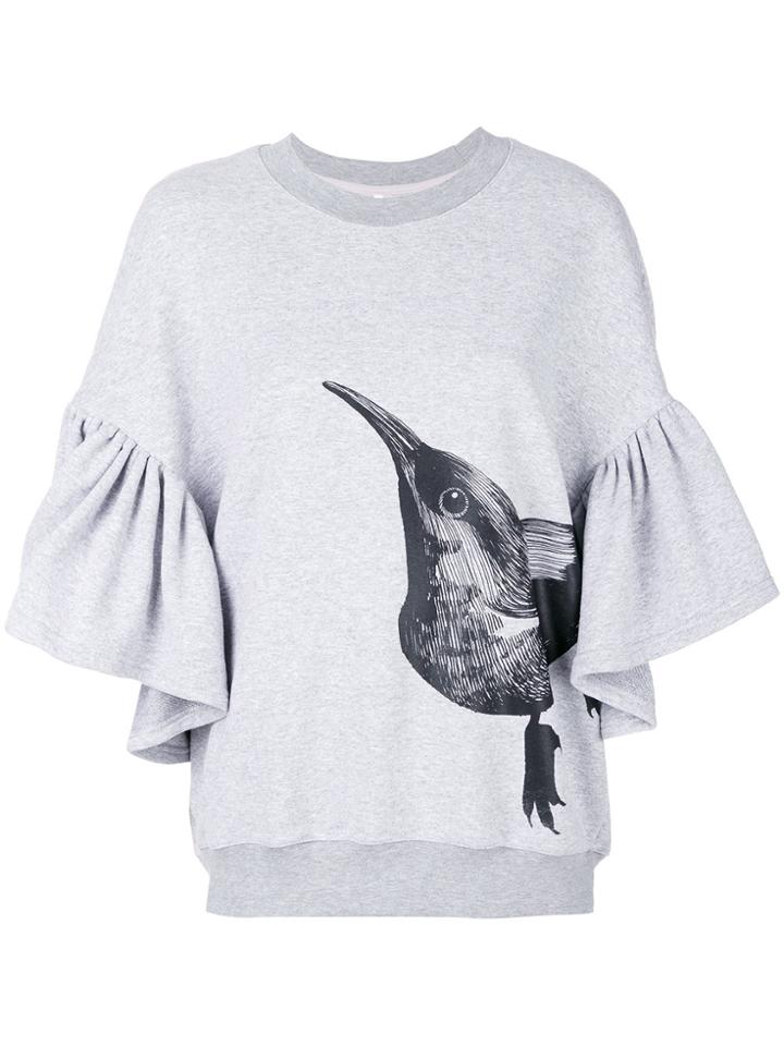 Ioana Ciolacu Ruffle Bird Print Sweatshirt - Grey