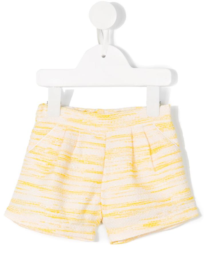 Chloé Kids - Pleat Detail Shorts - Kids - Cotton/polyamide/polyester/metallic Fibre - 12 Mth, Toddler Girl's, Yellow/orange