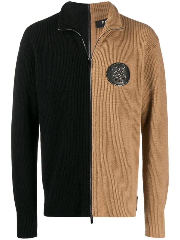 Fendi Maglia Two-tone Zipped Cardigan - Brown