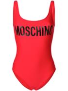 Moschino Logo Fitted Swimsuit - Red