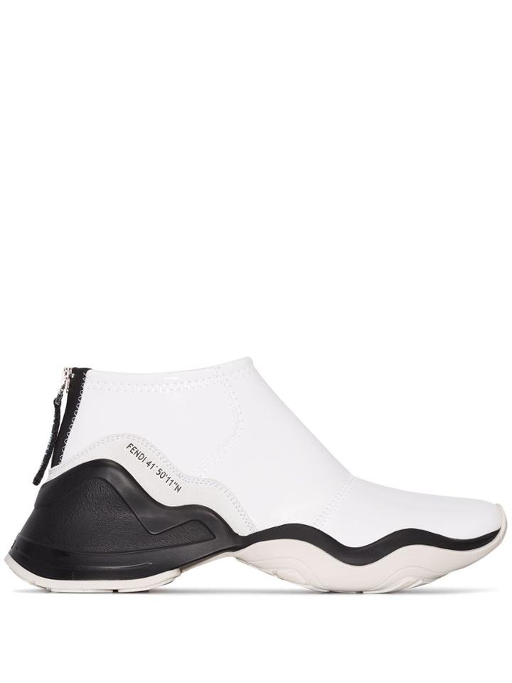 Fendi Ffluid Two-tone Patent-neoprene Sneakers - White
