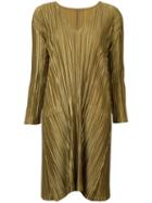 Pleats Please By Issey Miyake V-neck Dress, Women's, Size: 4, Grey, Polyester