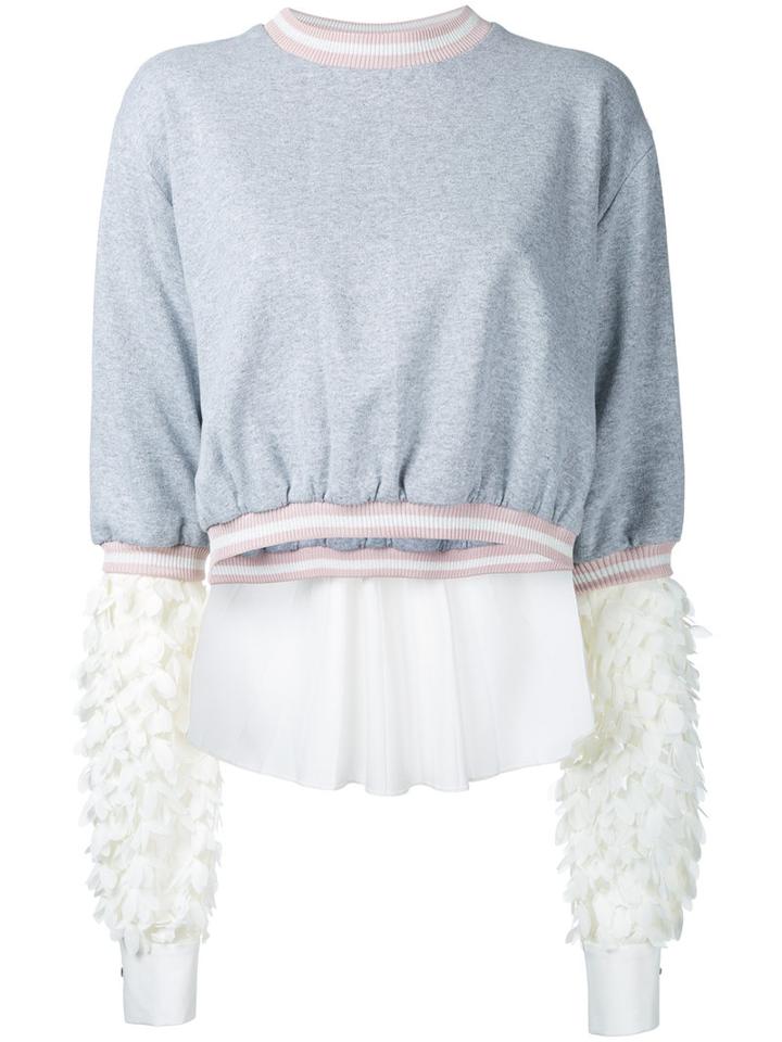 Anouki - Flower Lace Sleeves Sweatshirt - Women - Cotton/polyester - 38, Grey, Cotton/polyester