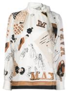 Max Mara Sketch Print Scarf Blouse - White
