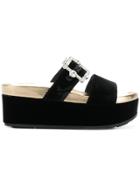 Prada Embellished Flatform Slides - Black