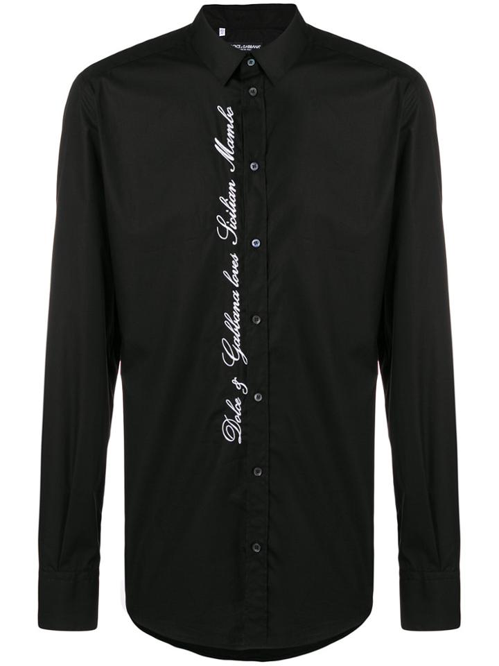 Dolce & Gabbana Logo Embroidered Poplin Shirt - Black