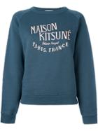Maison Kitsuné Logo Print Sweatshirt, Women's, Size: Small, Blue, Cotton