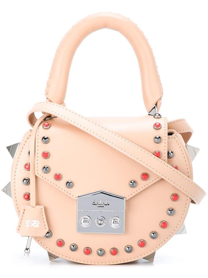 Salar Round Stud Shoulder Bag, Women's, Nude/neutrals, Calf Leather/calf Suede