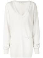 Tibi V-neck Slit Detail Tunic Pullover - White