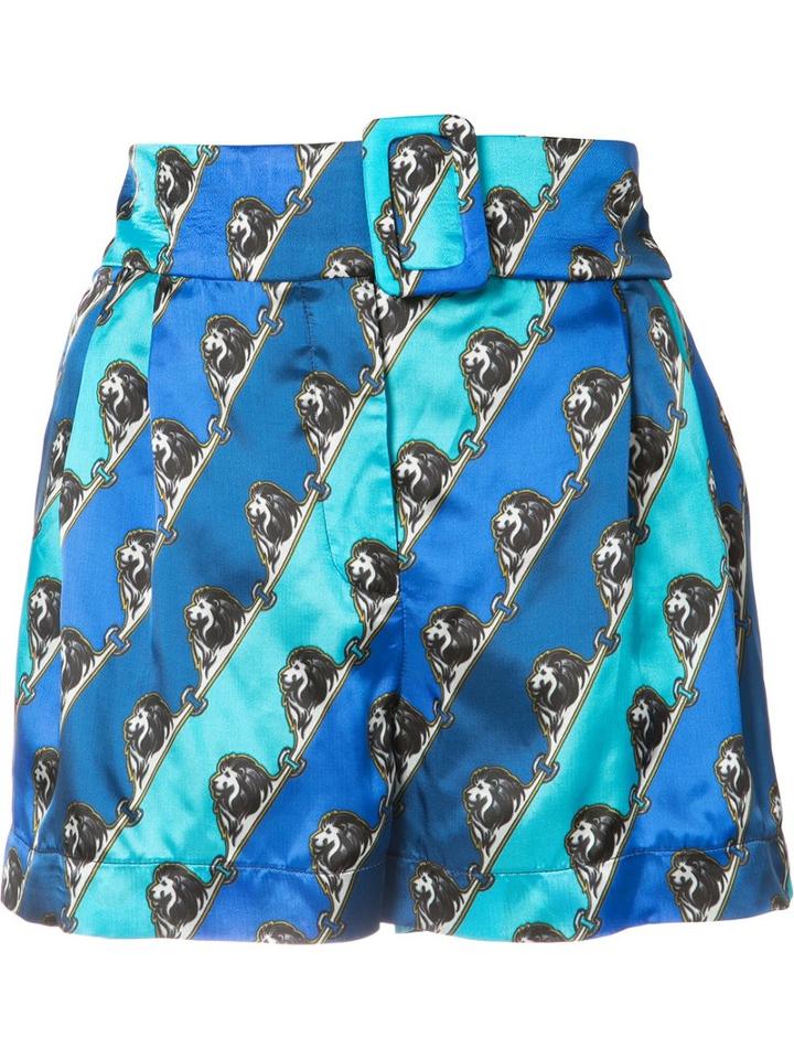 Mary Katrantzou Lion Print Shorts, Women's, Size: 12, Blue, Viscose/silk