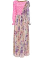 Ronald Van Der Kemp Polka Dot Floral Patchwork Silk Gown - Pink