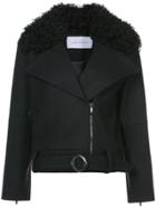 Kimora Lee Simmons Removable Shearling Collar Bomber Jacket - Black