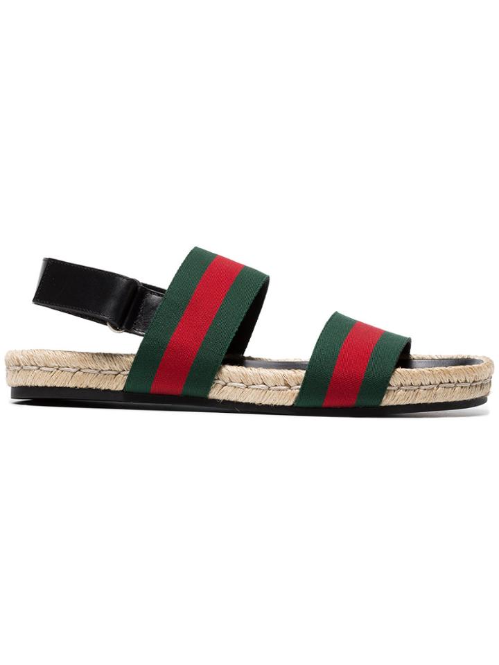 Gucci Green And Red Web Sandals