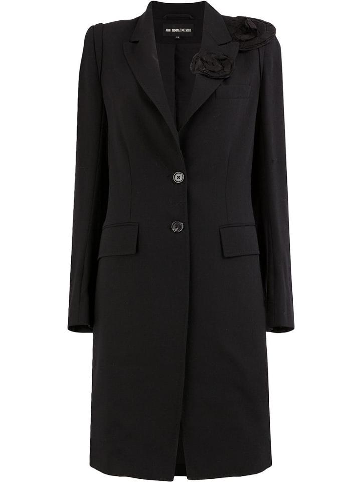 Ann Demeulemeester Flower Detailed Overcoat - Black