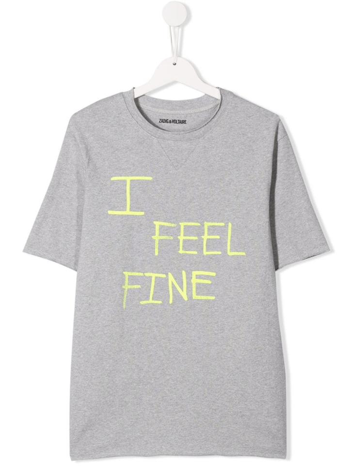 Zadig & Voltaire Kids Teen Slogan Print T-shirt - Grey