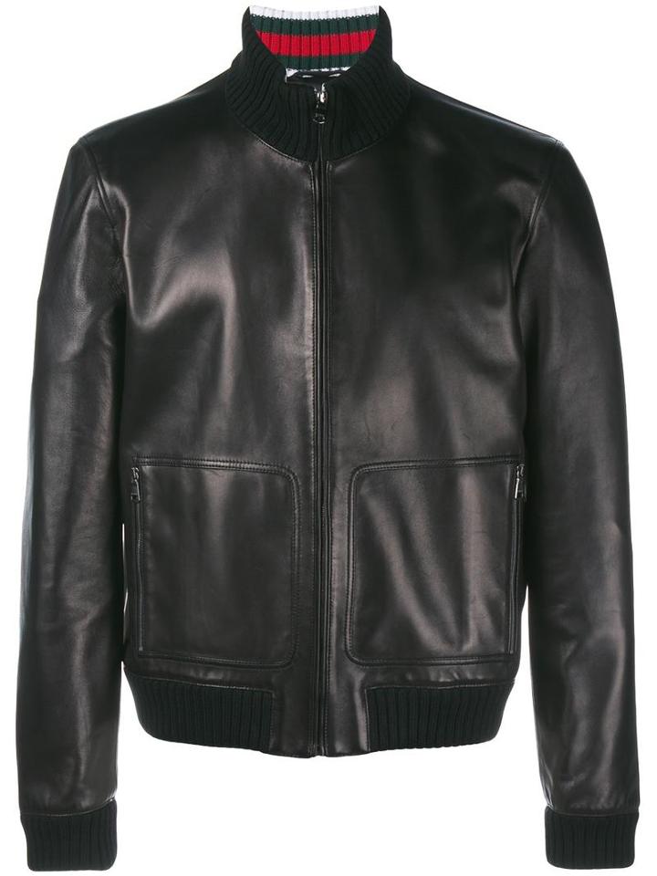 Gucci Lambskin Bomber Jacket, Men's, Size: 54, Black, Lamb Skin/viscose/virgin Wool/spandex/elastane