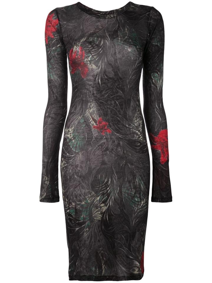 Yohji Yamamoto Printed Long Sleeve Dress - Black