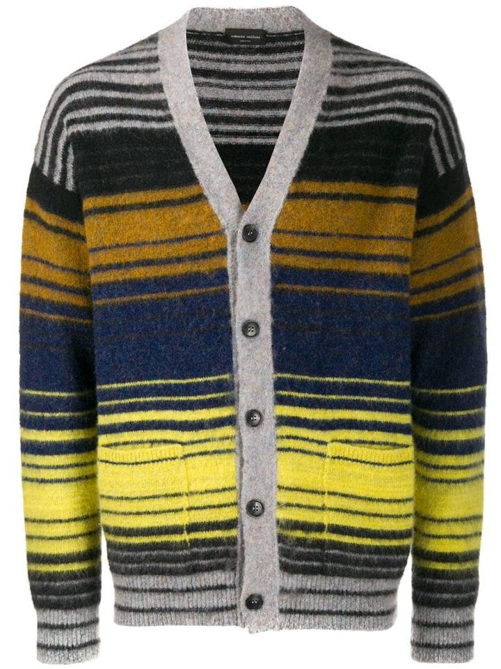 Roberto Collina Striped V-neck Cardigan - Grey