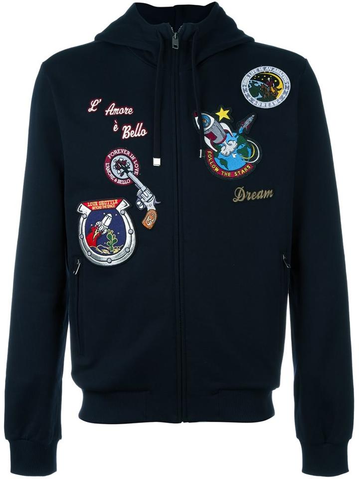 Dolce & Gabbana Space Patch Hoodie, Men's, Size: 48, Blue, Cotton/viscose/polyester/metallic Fibre