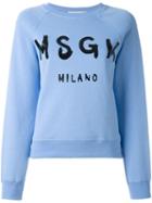 Msgm Logo Print Sweatshirt, Women's, Size: Medium, Blue, Cotton
