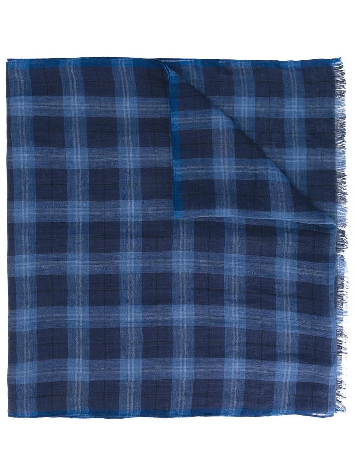 Corneliani - Checked Scarf - Men - Silk/linen/flax - One Size, Blue, Silk/linen/flax