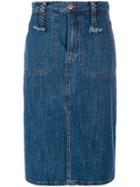 See By ChloƩ Long Denim Skirt With Braided Belt Loops - Blue