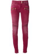 Balmain - Stretch Biker Jeans - Women - Cotton/spandex/elastane - 38, Women's, Red, Cotton/spandex/elastane