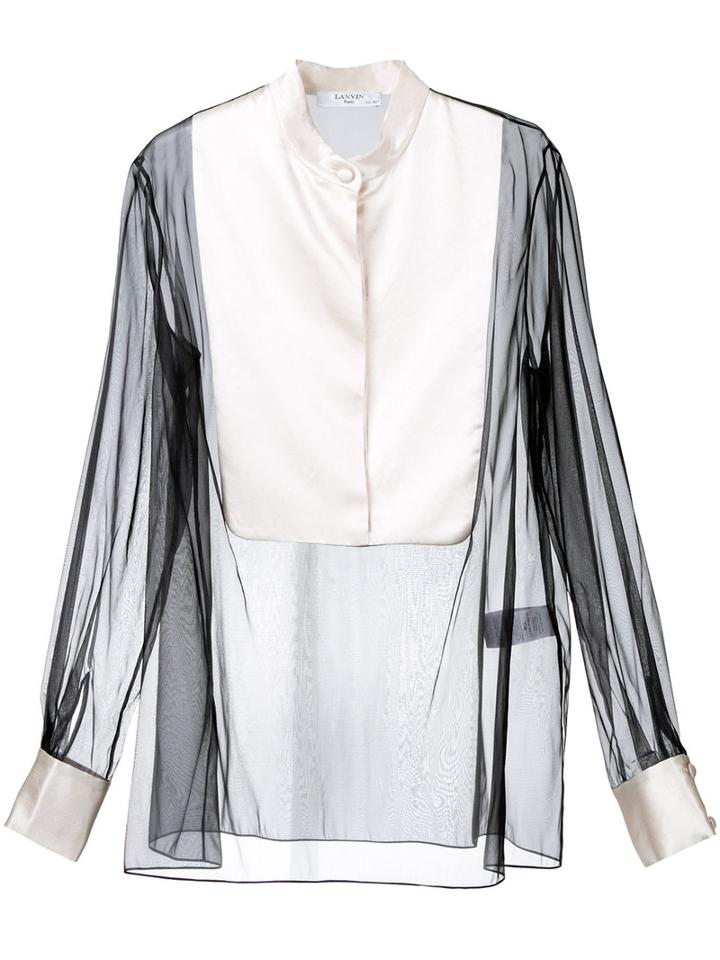 Lanvin - Sheer Bib Blouse - Women - Linen/flax/polyamide/acetate - 40, Black, Linen/flax/polyamide/acetate