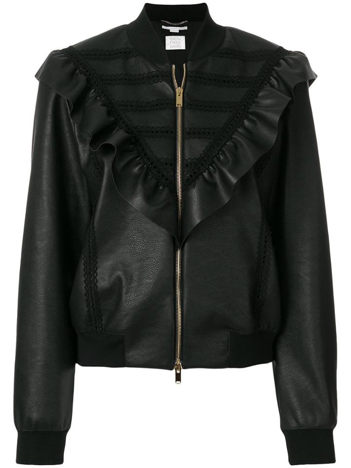 Stella Mccartney Ruffle-trimmed Faux Leather Bomber Jacket - Black