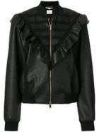 Stella Mccartney Ruffle-trimmed Faux Leather Bomber Jacket - Black