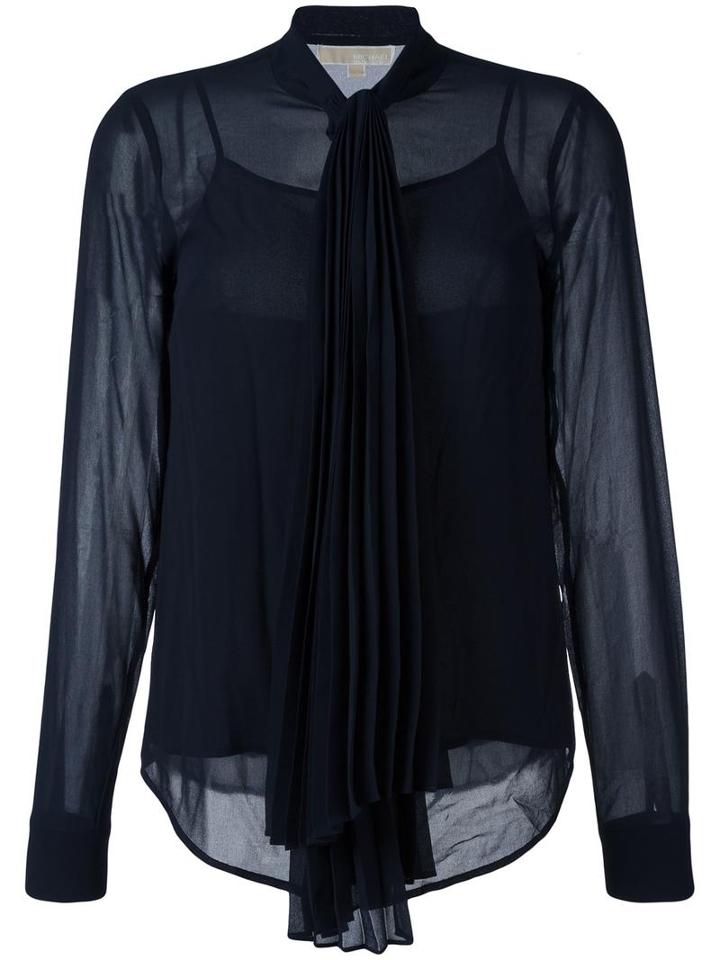 Michael Michael Kors Pleated Chiffon Tie-neck Blouse, Women's, Size: Medium, Blue, Polyester