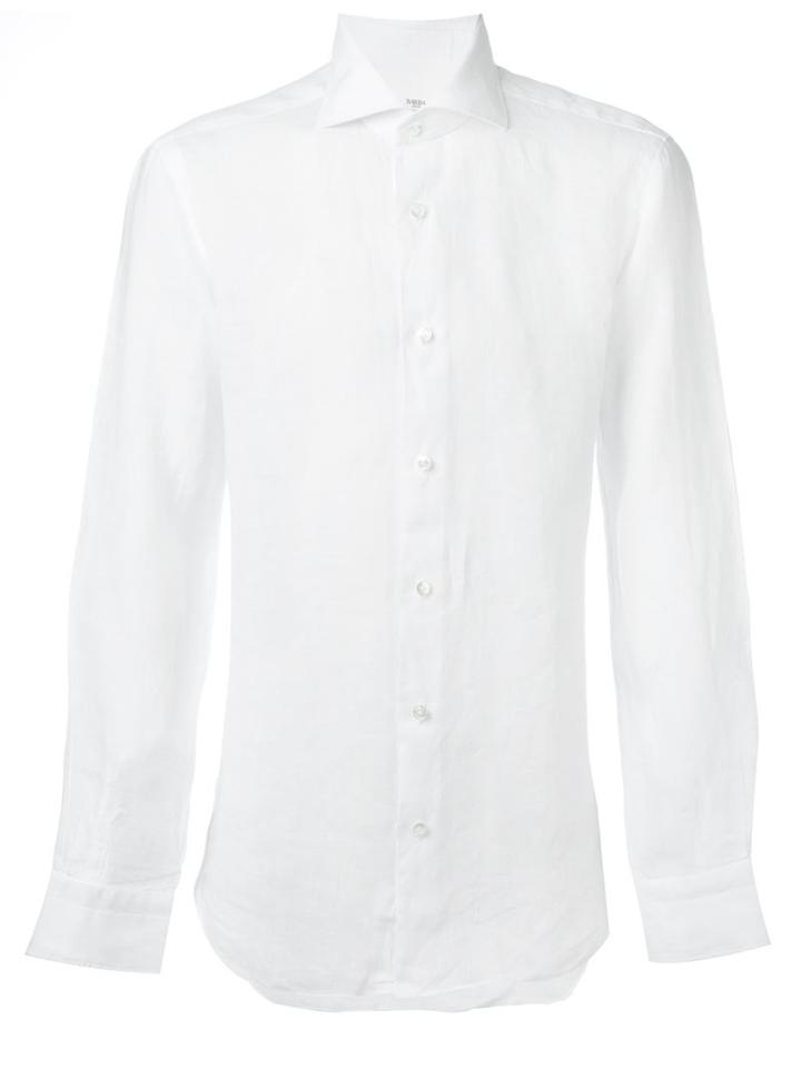 Barba Cuff Detail Classic Button Down Shirt, Men's, Size: 43, White, Linen/flax