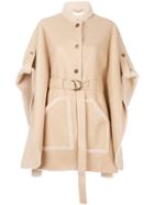 Chloé Belted Shearling Leather Cape - Nude & Neutrals