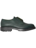 Burberry Brogue Detail Grainy Leather Derby Shoes - Green