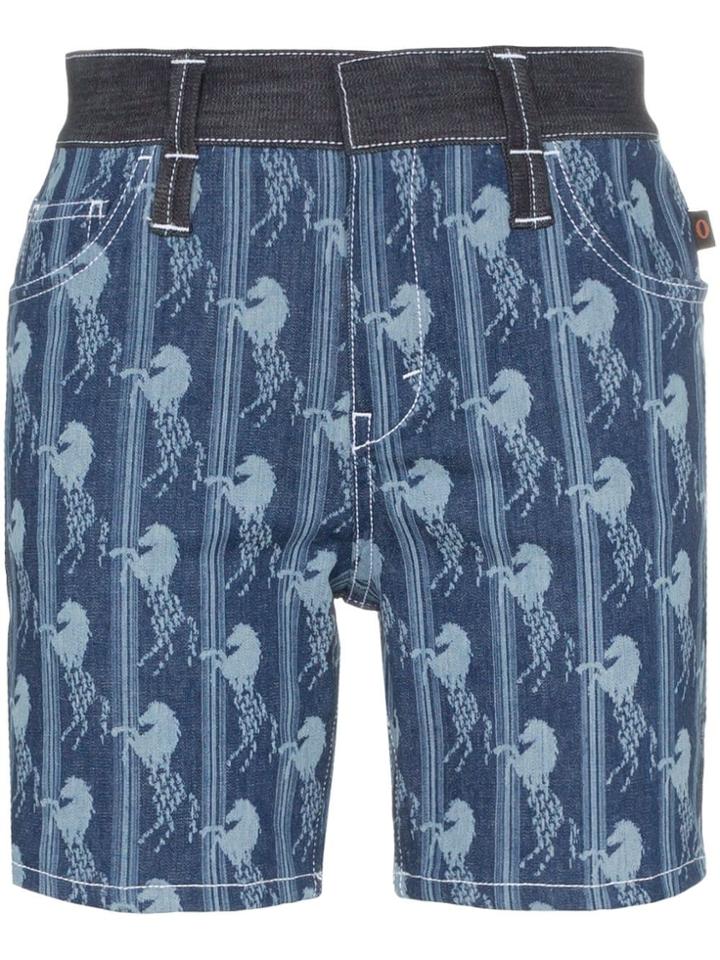 Chloé Horse Jacquard Long Denim Shorts - Blue