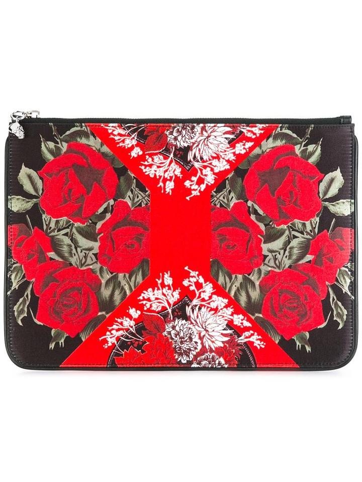 Alexander Mcqueen Floral Print Clutch, Women's, Black, Polyester