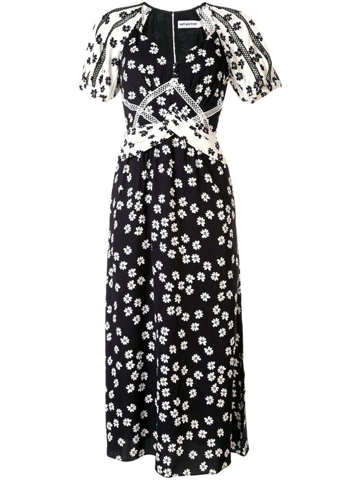 Self-portrait Floral Midi Dress - Black