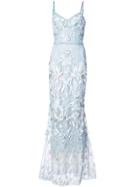 Marchesa Notte Embroidered Corset Gown - Blue